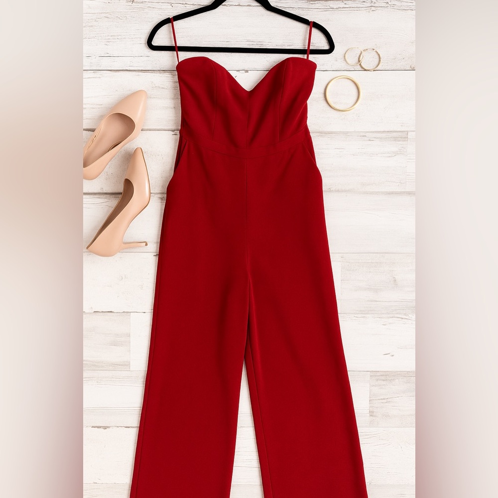 GREYLIN Strapless Wide-Leg Jumpsuit – Size M | Burgundy